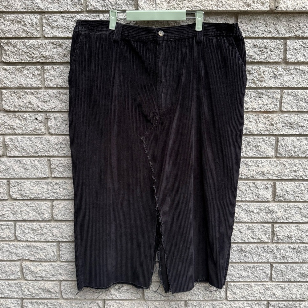Custom Upcycled Black Corduroy Midi Maxi Skirt Vintage 2X Repurposed Skirt